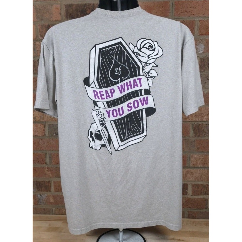 Zero Foxtrot T Shirt Mens Size XL Gray Reap What You Sow Coffin Military Skull